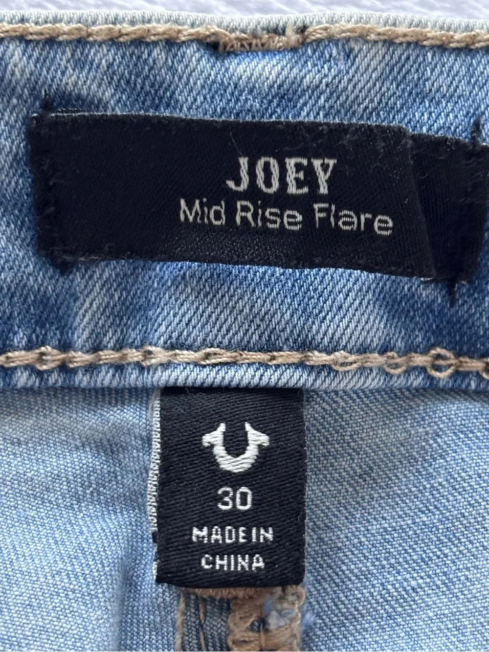 TRUE RELIGION Joey Mid Rise Flap Pocket Two-Tone Flare Jean--NWT--30
